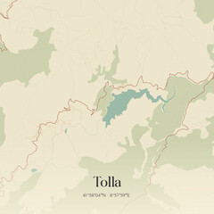 Fototapeta premium Vintage map of Tolla, France.