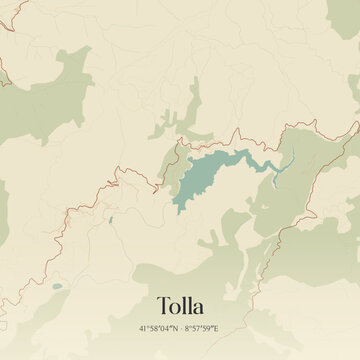 Vintage map of Tolla, France.