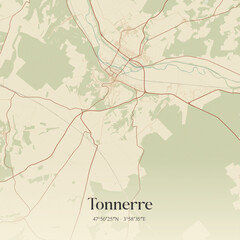 Obraz premium Vintage map of Tonnerre, France.