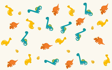 Vector illustration of dinosaurs & egg pattern, blue, yellow, orange
