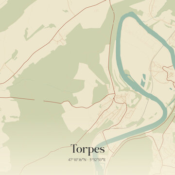 Vintage map of Torpes, France.