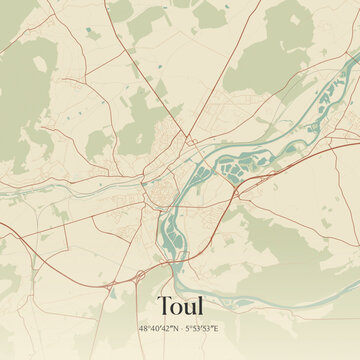 Vintage map of Toul, France.