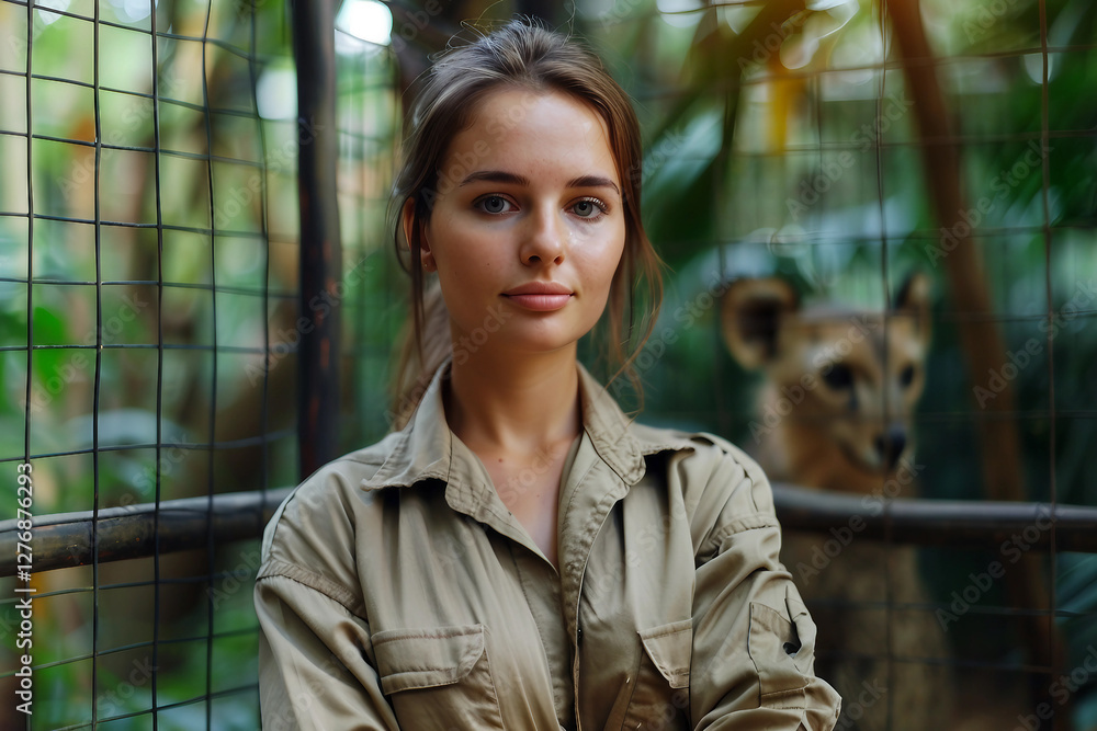 Poster professional zoologist observing animals created with generative ai technology image