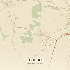 Fototapeta premium Vintage map of Tourbes, France.