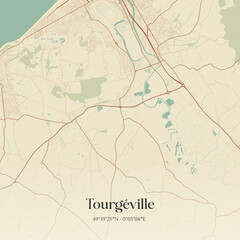 Fototapeta premium Vintage map of Tourgéville, France.