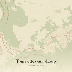 Obraz premium Vintage map of Tourrettes-sur-Loup, France.