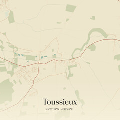 Fototapeta premium Vintage map of Toussieux, France.