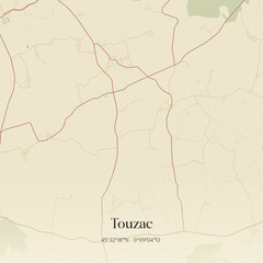 Obraz premium Vintage map of Touzac, France.