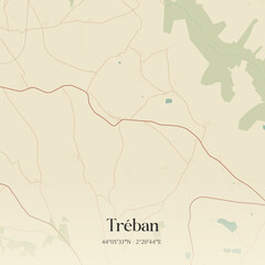 Fototapeta premium Vintage map of Tréban, France.
