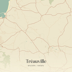 Fototapeta premium Vintage map of Tréauville, France.