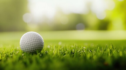 Obraz premium Closeup view of golf ball on green grass lawn