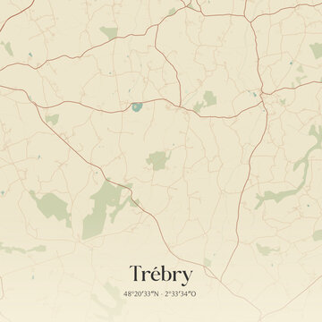 Vintage map of Tr&eacute;bry, France.