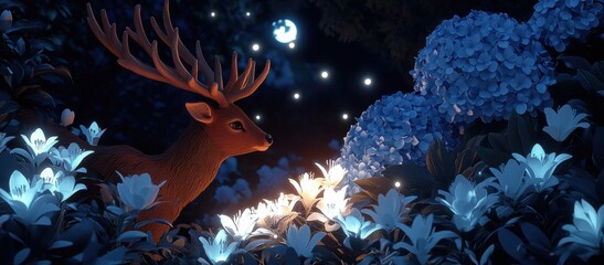Obraz premium Deer dancing in a moonlit garden enchanted nature scene magical serene mystical