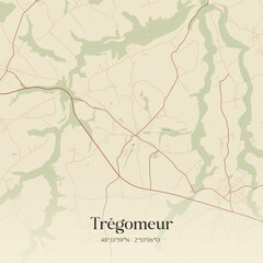 Fototapeta premium Vintage map of Trégomeur, France.