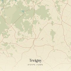 Fototapeta premium Vintage map of Treigny, France.