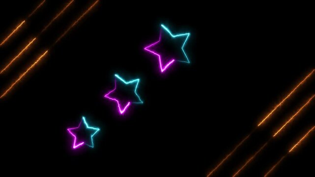  Abstract Glowing Neon star frame background animation with neon ine animation on black background.