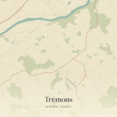Fototapeta premium Vintage map of Trémons, France.
