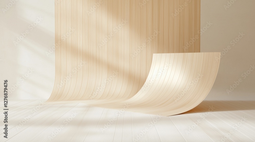 Aufkleber elegant wooden background with soft, natural light creating curves and shadows on a smooth surface.