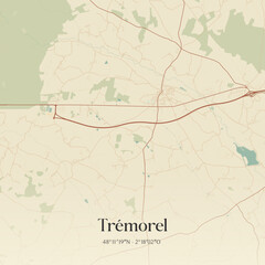 Obraz premium Vintage map of Trémorel, France.