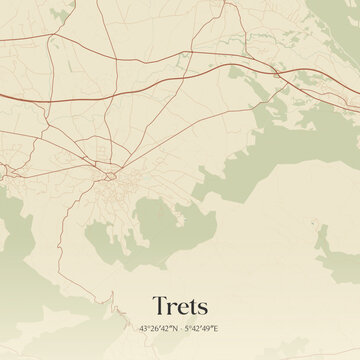 Vintage map of Trets, France.