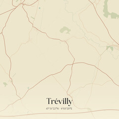 Obraz premium Vintage map of Trévilly, France.
