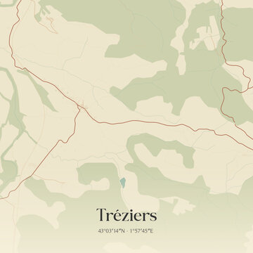 Vintage map of Tr&eacute;ziers, France.