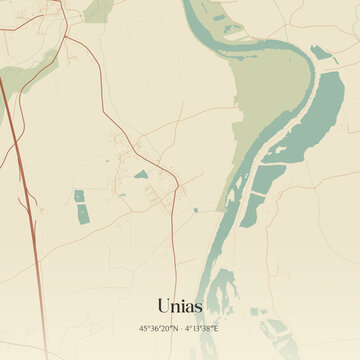 Vintage map of Unias, France.