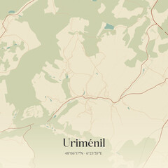 Fototapeta premium Vintage map of Uriménil, France.