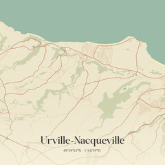 Fototapeta premium Vintage map of Urville-Nacqueville, France.