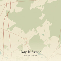 Obraz premium Vintage map of Uzay-le-Venon, France.