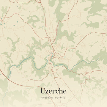 Vintage map of Uzerche, France.