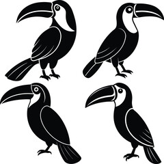 High-Quality Toucan Bird Silhouette Vector Icon Set Perfect for Logos.