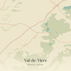 Fototapeta premium Vintage map of Val-de-Vière, France.