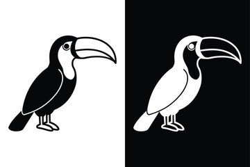 Toucan Bird Silhouette Vector Icon Black And White Background.