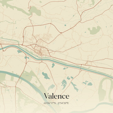 Vintage map of Valence, France.