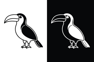 Toucan Bird Silhouette Vector Icon Black And White Background.