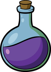 Magical and Bright Minimalist Vector Illustration of a Cartoon Potion Bottle – High-Quality Colorful Digital Art with a Fantasy, Enchanting, and Mystical Design