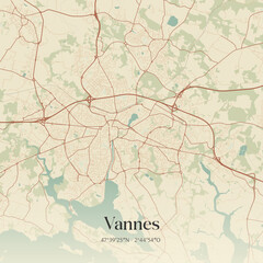 Fototapeta premium Vintage map of Vannes, France.
