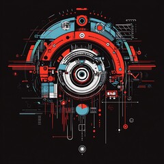 Obraz premium Abstract geometric design, futuristic technology, circular shapes, graphic, digital art, possible use for background or design element