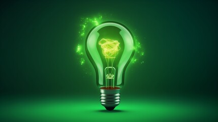 Turn on bulb on green background, a glowing lightbulb being switched on with a vibrant green backdrop, symbolizing creativity and innovation.