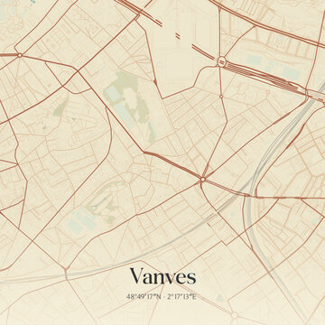 Vintage map of Vanves, France.