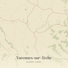 Fototapeta premium Vintage map of Varennes-sur-Tèche, France.