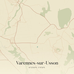 Obraz premium Vintage map of Varennes-sur-Usson, France.