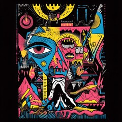 Obraz premium Abstract face art, colorful collage, imaginative design, poster use