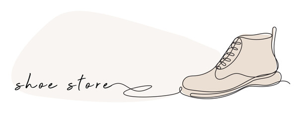Line Art Shoe Boot Doodle Silhouette. Modern Store Shop Banner Advertising Background. Footwear Trendy Minimalist Theme. Continuous Editable Vector Thin Sketch Stroke.