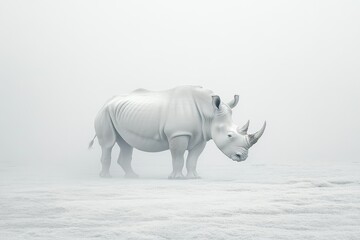 Obraz premium White Rhinoceros Standing Alone in Misty Environment