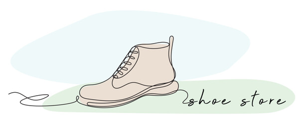 Fototapeta premium Line Art Shoe Boot Doodle Silhouette. Modern Store Shop Banner Advertising Background. Footwear Trendy Minimalist Theme. Continuous Editable Vector Thin Sketch Stroke.