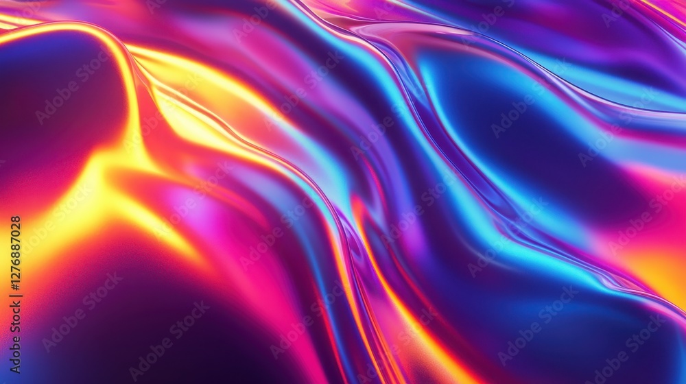 Poster vibrant flowing patterns of colorful silk in abstract form reflecting light in bright shades of purp