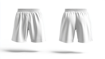 Sport shorts ,white color, front and back view isolated on white.