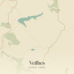 Obraz premium Vintage map of Veilhes, France.